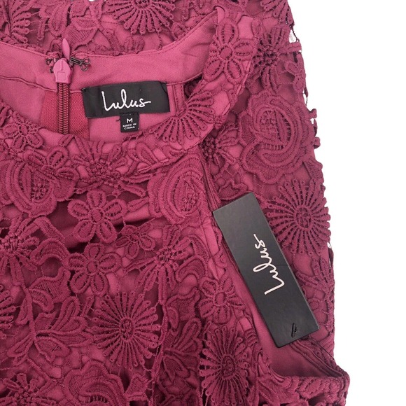 Lulus NEW Womens Size Medium Sleeveless Lace Love Poem Magenta Mini Dress - Picture 10 of 11
